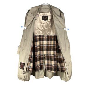 Botany 500 Mens 40 Short Tan Trench Coat Removable Plaid Liner Timeless USA Made